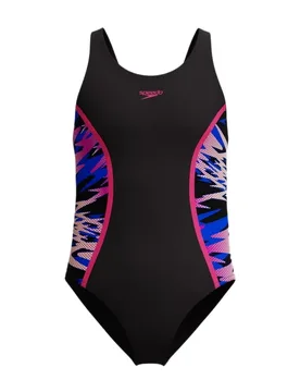 Hyperboom Splice Muscleback Swimsuit Anthracite / Margarita Pink 10 Years Girls - Speedo - FashionsVida