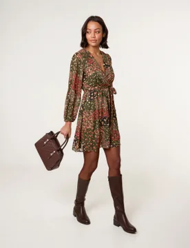 Gold Foil Patchwork Mini Dress - XL / KHAKI - female - Blue Vanilla - FashionsVida