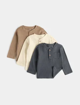 Pack Pure Cotton Grandad Tops (0-5 Yrs) Brown Mix male - M&S - FashionsVida