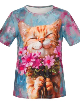 Katzen-Shirt „Mia Flower“ mehrfarbig S Damen - wedolina - FashionsVida