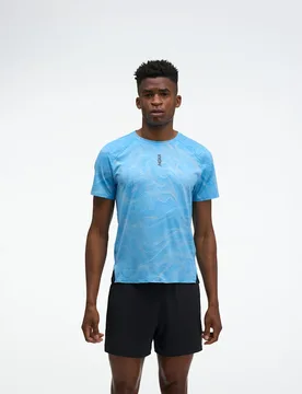 Men's EveryRun Short Sleeve Top in Mineral Blue Prt, Size XS - HOKA - FashionsVida