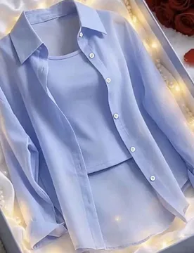Conjunto de 2 piezas de camisola de tirantes y camisa de unicolor versátil y de moda para mujer L - Shein - FashionsVida