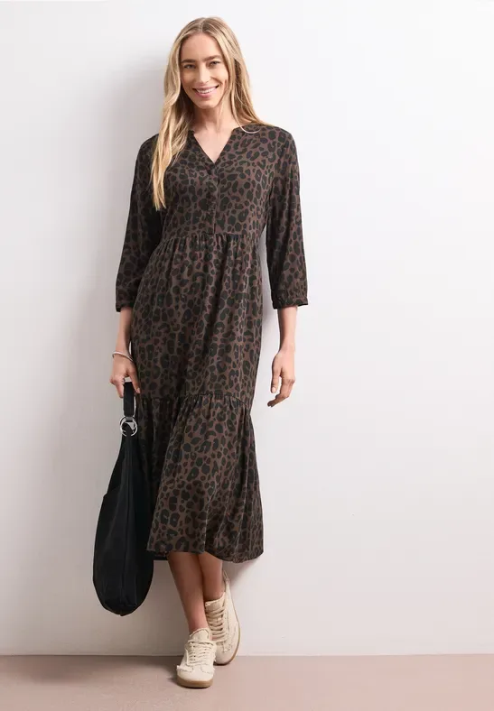 Midikleid mit Split Neck und Print female Braun - Street One - FashionsVida