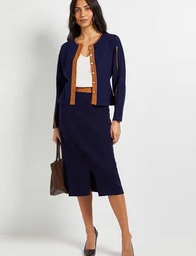 Women's Contrast Knitted Column Skirt in Blue Size: Large - Blue - Size: L - Wallis - FashionsVida