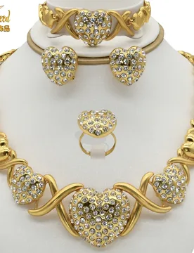 Indian Bride Heart Xoxo Jewelery Sets Plated Necklace Rings Bracelet Earring Set For Women Dubai Wedding Party Jewelry Trendy - Aliexpress - FashionsVida
