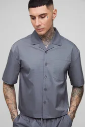 Herren Tall Satin Jacquard Boxy Oversized Hemd Charcoal Größe 2XL