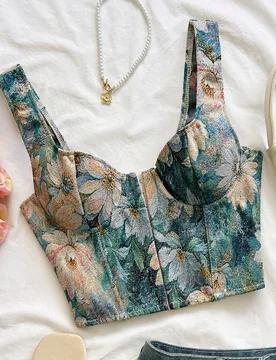 Top corto sin mangas de jacquard elegante para mujer de verano L - Shein - FashionsVida