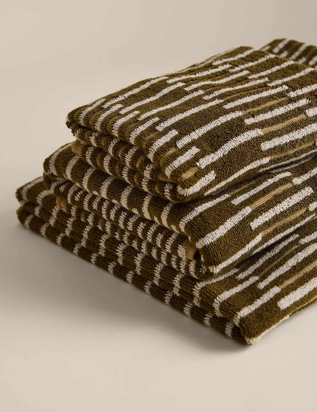 M&S Pure Cotton Striped Towel Moss - M&S - FashionsVida