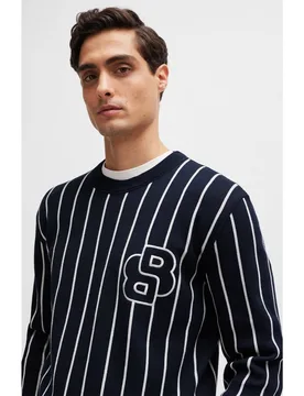 Mens Crew Neck Ribbed Collar Long Sleeve Sweater In Dark Blue - Size 2xl - BOSS - FashionsVida