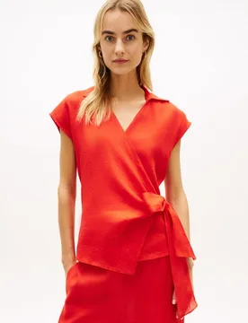 Blusa cruzada de mujer en lino con lazo lateral - Tommy Hilfiger - FashionsVida