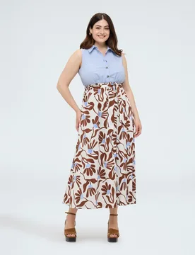 Vestido camisero sin mangas con estampado cinturón coordinado para anudar en la cintura - Fiorella Rubino - FashionsVida