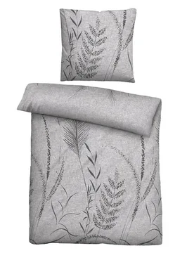 Melange-Flanell Bettwäsche Gräser sturmgrau, 155x220 cm + 80x80 cm - Biberna - FashionsVida