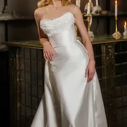 Satin ivory white Wedding Dresses off-shoulder The corset decal fishtail Bridal tail Gowns Made ﻿Customize