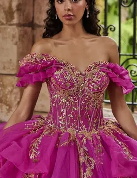 Rose Pink Quinceanera Dresses off-shoulder Golden Glitter Decal Lace Layering Long tail Bow Vestido De 15 Quinceanera Customize - Aliexpress - FashionsVida