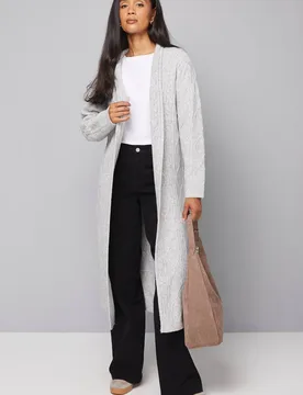 Women's Longline Maxi Cable Cardigan Sweater in Grey Size: Small - Grey - Size: S - Wallis - FashionsVida