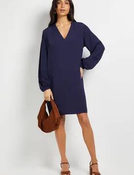 Women's Viscose Seam Detail Collarless Shift Dress in Navy Size: 8 - Navy - Size: 8 - Wallis - FashionsVida