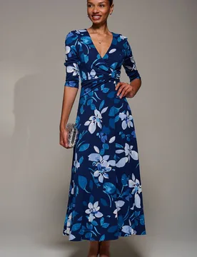 Women's Jersey Ruched Waist Fit & Flare Maxi Dress in Navy Size: 12 - Navy - Size: 12 - Jolie Moi - FashionsVida