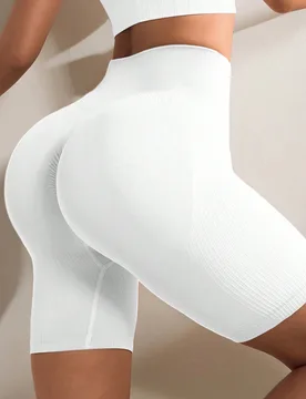 Shorts de fitness de cintura alta sin costuras de unicolor de spandex para mujer, shorts de ciclista para entrenamiento diario y deportes - Shein - FashionsVida