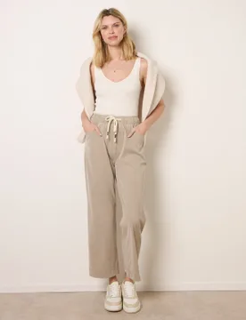 Elasticated Waist Trouser With Drawstring - S / BEIGE - female - Blue Vanilla - FashionsVida