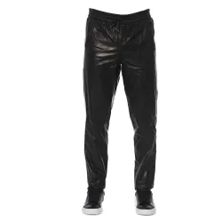 Mens Leather Joggers Elastic Waist Relaxed Fit - Black - Size Eu 50 (Mens)