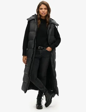 Superdry Damen Lange Ripstop Weste mit Kapuze Schwarz - Größe: 36 - 169.99 - FashionsVida