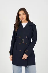 Double Breasted Womens Belted Trench Coat - - Size: 14