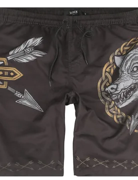 Badeshort - Swim Shorts With Arrow and Wolf Print - S bis XL - für Männer - Größe XL - schwarz - Männer - male - Black Premium by EMP - FashionsVida