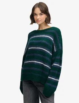 Brushed Striped Relaxed Jumper Green Mix female - Superdry & Co - FashionsVida