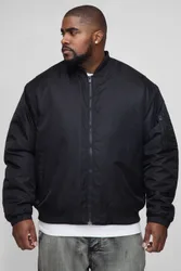 Herren Plus Regular Fit Wattierte Nylon-Paneele Bomberjacke In Schwarz Black Größe 2XL