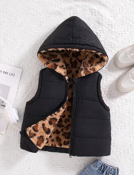 Abrigos de invierno con capucha de leopardo para niñas jóvenes, Y2k, Streetwear, Otoño, Invierno, Escuela, Estampado de guepardo, Top negro, Chaque - Shein - FashionsVida