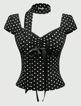 Camiseta de mujer con diseño de lunares y lazo estilo Y2K S - Shein - FashionsVida