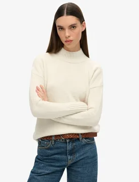 Superdry Damen Essential Pullover mit Stehkragen Creme - Größe: 44 - 69.99 - FashionsVida