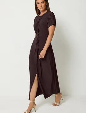 Women's Tall Knot Detail Midi Dress in Chocolate Size: 22-24 - Chocolate - Size: 22-24 - Long tall sally - FashionsVida