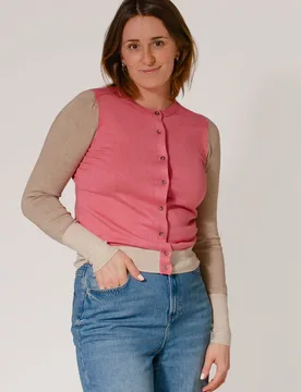 Womens Fine Knit Block Colour Cardigan - Pink Viscose - Size 10 Uk - Secret Label - FashionsVida