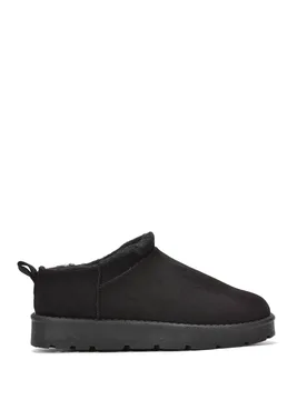 Women's 'Maeve' Faux Fur Lined Slip On Flat Mini Snug Booties in Jet Black Size: 8 - Jet Black - Size: 8 - XY London - FashionsVida