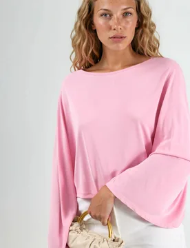 Womens Loose Fit Boat Neck Blouse - Light Pink - Busem - FashionsVida