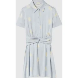 Vestido corto de satén con estampado floral y manga corta