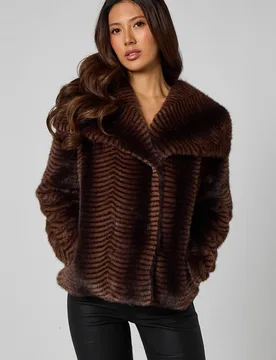 Women's Faux Fur Stripe Jacket in Brown Size: 10 - Brown - Size: 10 - Urban Bliss - FashionsVida