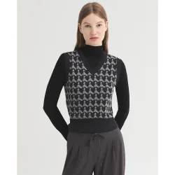 Chaleco de mujer con jacquard y cuello de pico