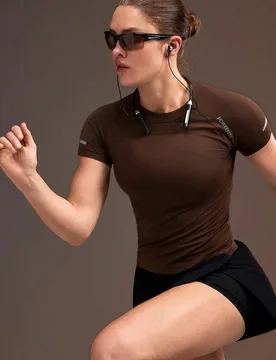 Camiseta deportiva de mujer con estampado de letras, manga corta raglán, sin costuras, para entrenamiento, ejercicio, running, ocio, gimnasio, espald - Shein - FashionsVida