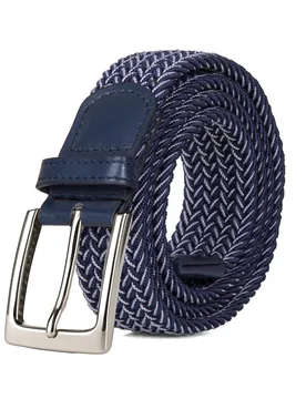 Unisex Woven Stretchy Belt - Braided Elastic Waist For Men & Women In White/navy - Size Medium/large - Woodland Leathers - FashionsVida