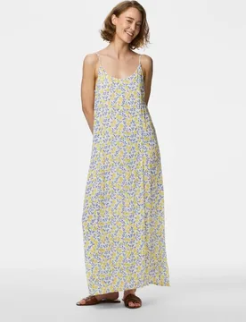 Vestido largo de tirantes y estampado de leopardo de mujer - Pieces - FashionsVida