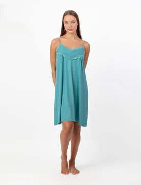 Camisón corto de mujer de punto viscosa con detalles de puntilla lencera - Admas - FashionsVida