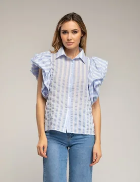 Blusa de mujer de rayas con mangas abullonadas - Tantra - FashionsVida