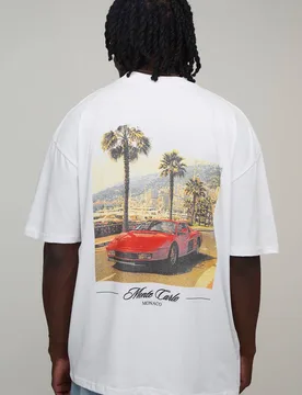 Herren Großes Weißes Übergroßes Monte Carlo Fotodruck-Oberteil White Größe Small - boohooMAN - FashionsVida