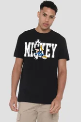 Unisex Mickey Mouse Football Kick T-Shirt, Black Size: XL - Black - Size: XL