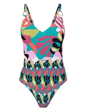 Bañador de mujer de tirantes regulables y estampado combinado - Dolores Cortés - FashionsVida