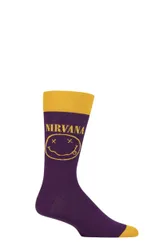 Music Collection 1 Pair Nirvana Cotton Socks Happy Face One Size - Purple - Size: One Size