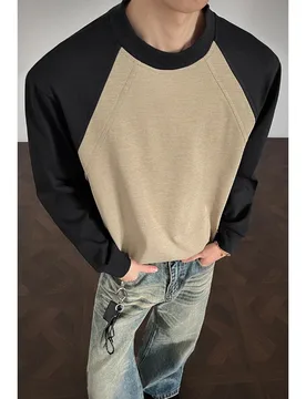 Long Sleeved T-shirt Men Contrasting Color Casual T Shirt Men Streetwear Korean Round Neck T-shirt Mens Top Large Size 4XL - Aliexpress - FashionsVida
