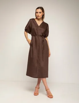 Vestido oversize con mangas fruncidas, cuello en pico - Tantra - FashionsVida